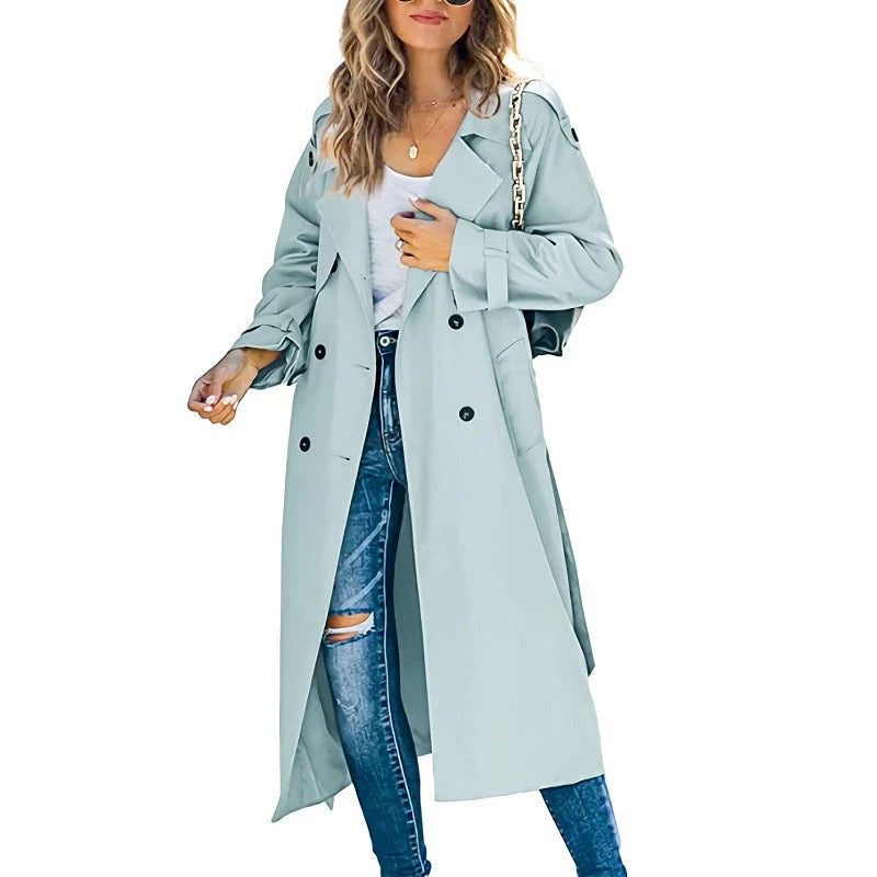 Manteau trench femme – Coupe cintrée – Coton – Long – Ceinture – Double boutonnage