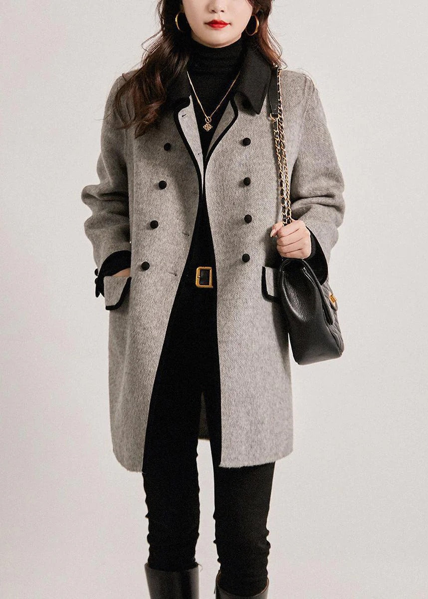 Manteau trench femme – Coupe cintrée – Laine – Patchwork – Double boutonnage