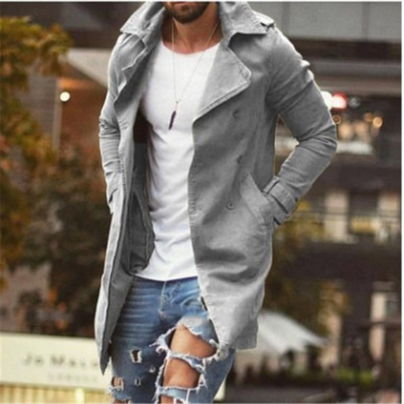 Manteau mi-long homme – Coupe slim – Coton mélangé – Boutonnage croisé élégant
