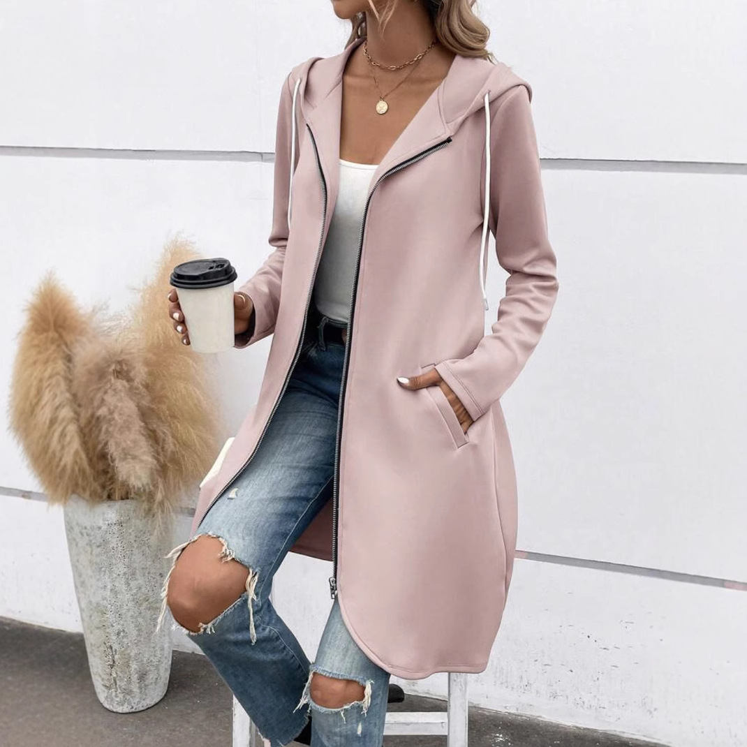 Sweat à Capuche Long Femme – Doublure Molleton – Coupe Décontractée – Zip Front