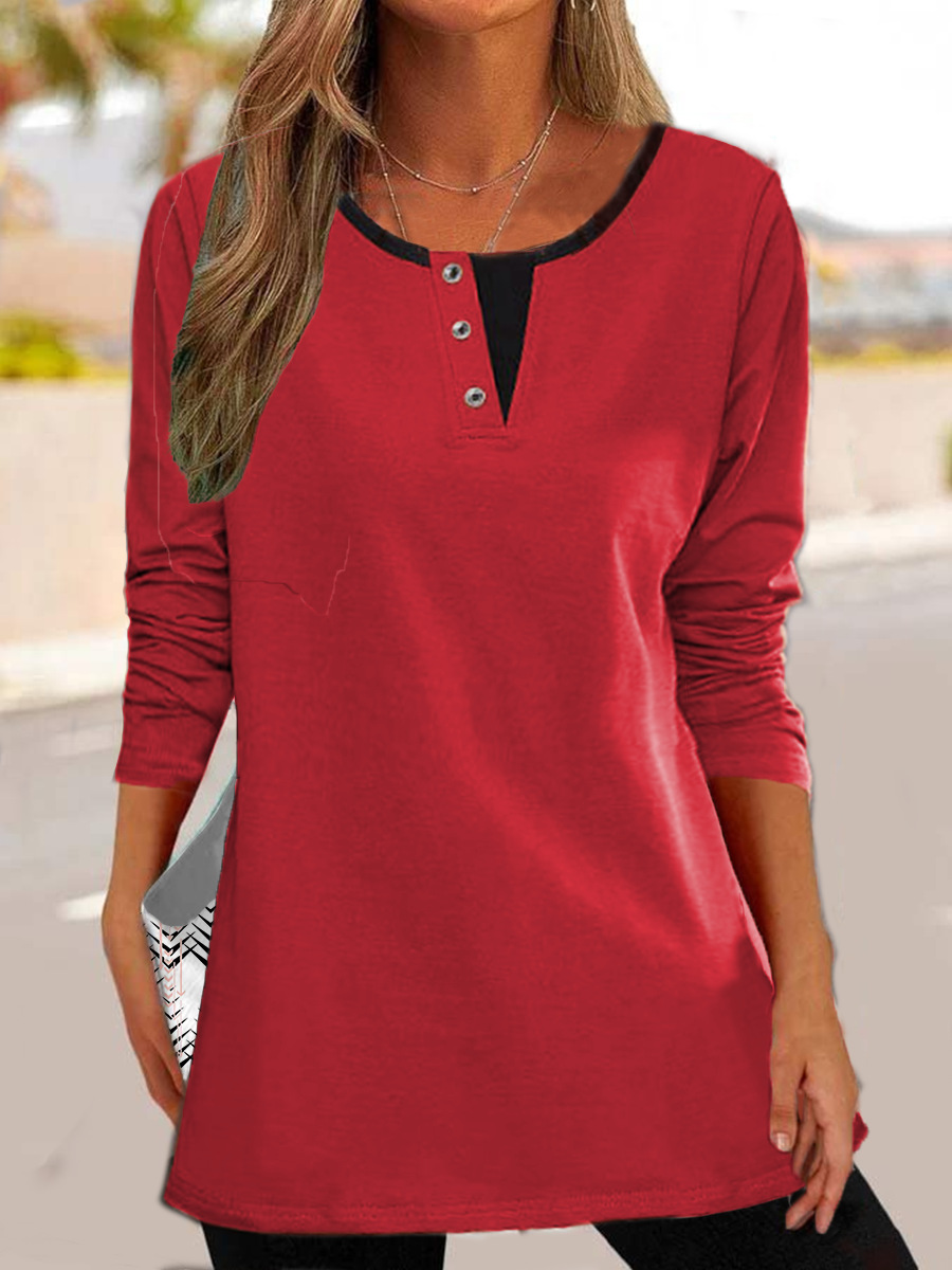 Sweatshirt femme – Coupe décontractée – Longueur mi-hanche – Détail à boutons