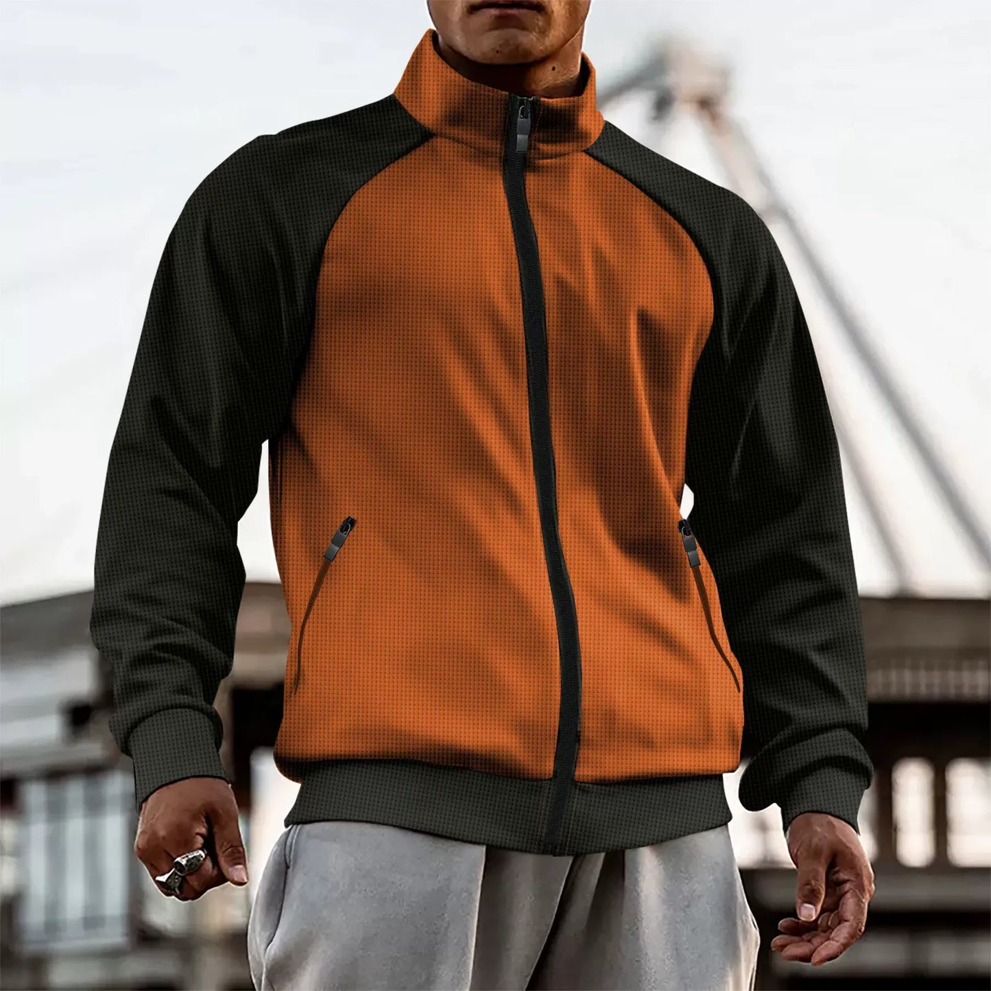 Veste homme – Coupe slim – Col montant – Manches raglan – Fermeture zippée