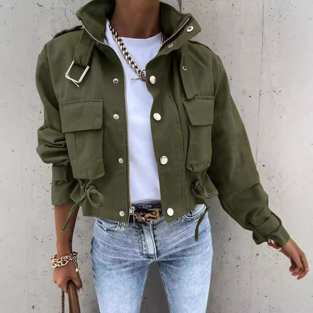 Veste courte femme – Coupe décontractée – Imprimé audacieux – Ourlet ajustable