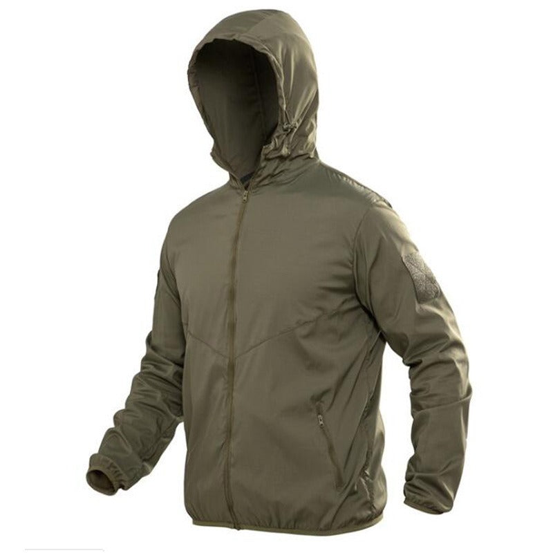 Veste coupe-vent homme – Coupe tactique – Tissu déperlant respirant – Capuche zippée
