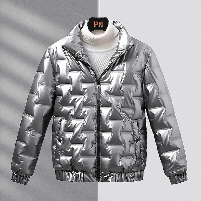 Manteau homme – Coupe slim – Finition brillante matelassée – Col montant zippé