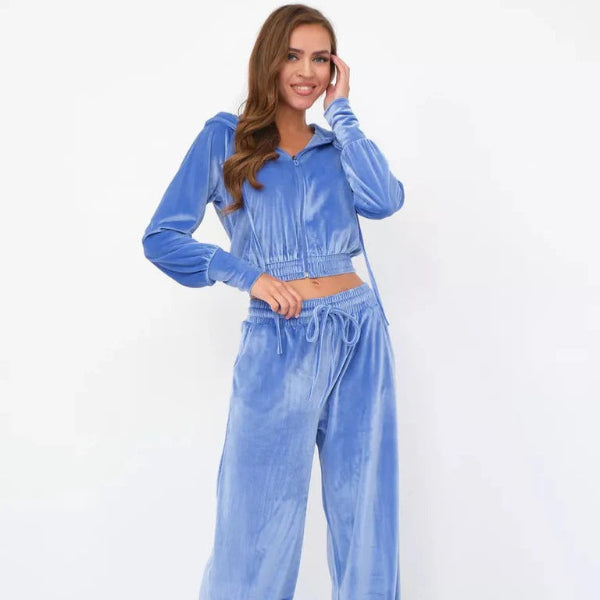 Ensemble loungewear femme – Polaire doux – Coupe ample – Sweat à capuche – Pantalon large