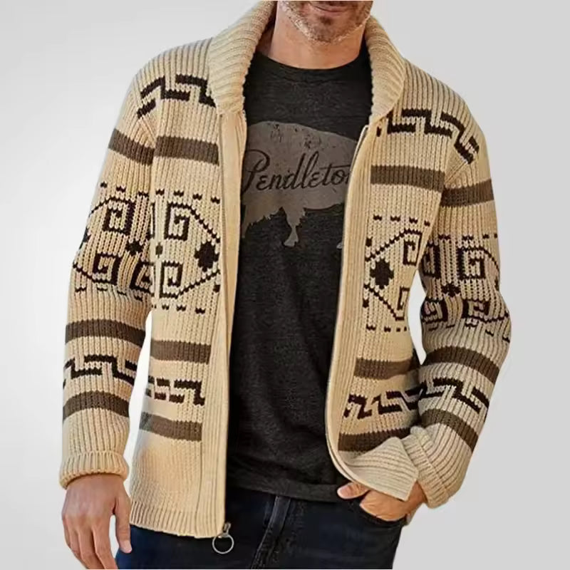 Cardigan homme – Maille laine – Coupe régulière – Fermeture zippée – Col classique