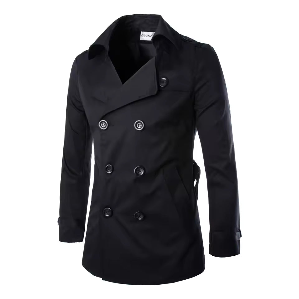 Manteau homme – Coupe ajustée – Coton – Double boutonnage – Épaaulettes – Poches