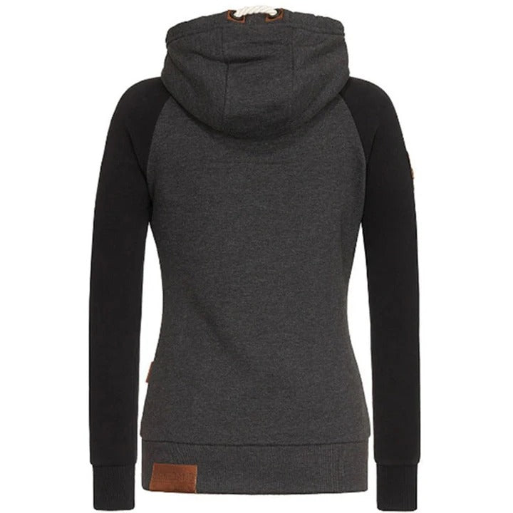 Sweat à capuche zippé femme – Coton doux – Coupe ajustée – Poignets côtelés