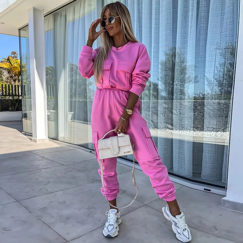 Ensemble Femme Deux Pièces – Coton Doux – Coupe Ample – Jogging Cargo et Haut Manches Longues