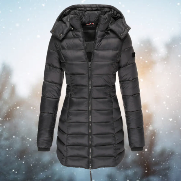 Manteau long femme – Doudoune cintrée – Capuche amovible – Déperlant chaud
