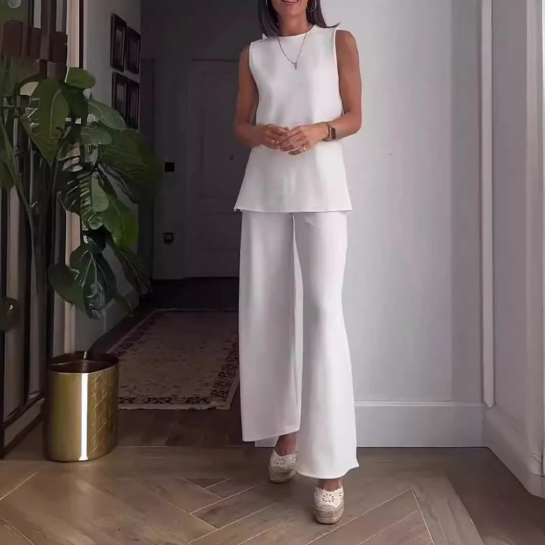 Ensemble Femme Blouse Sans Manches et Pantalon Palazzo – Coupe Ample – Coton Doux