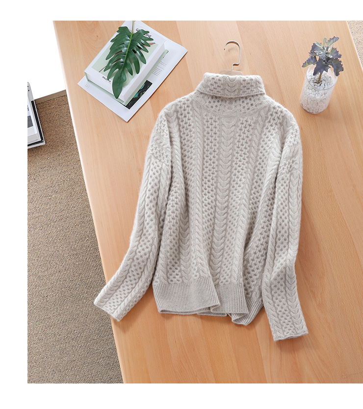 Pull femme – Col roulé – Maille torsadée – Coupe décontractée – Texture douce chaude