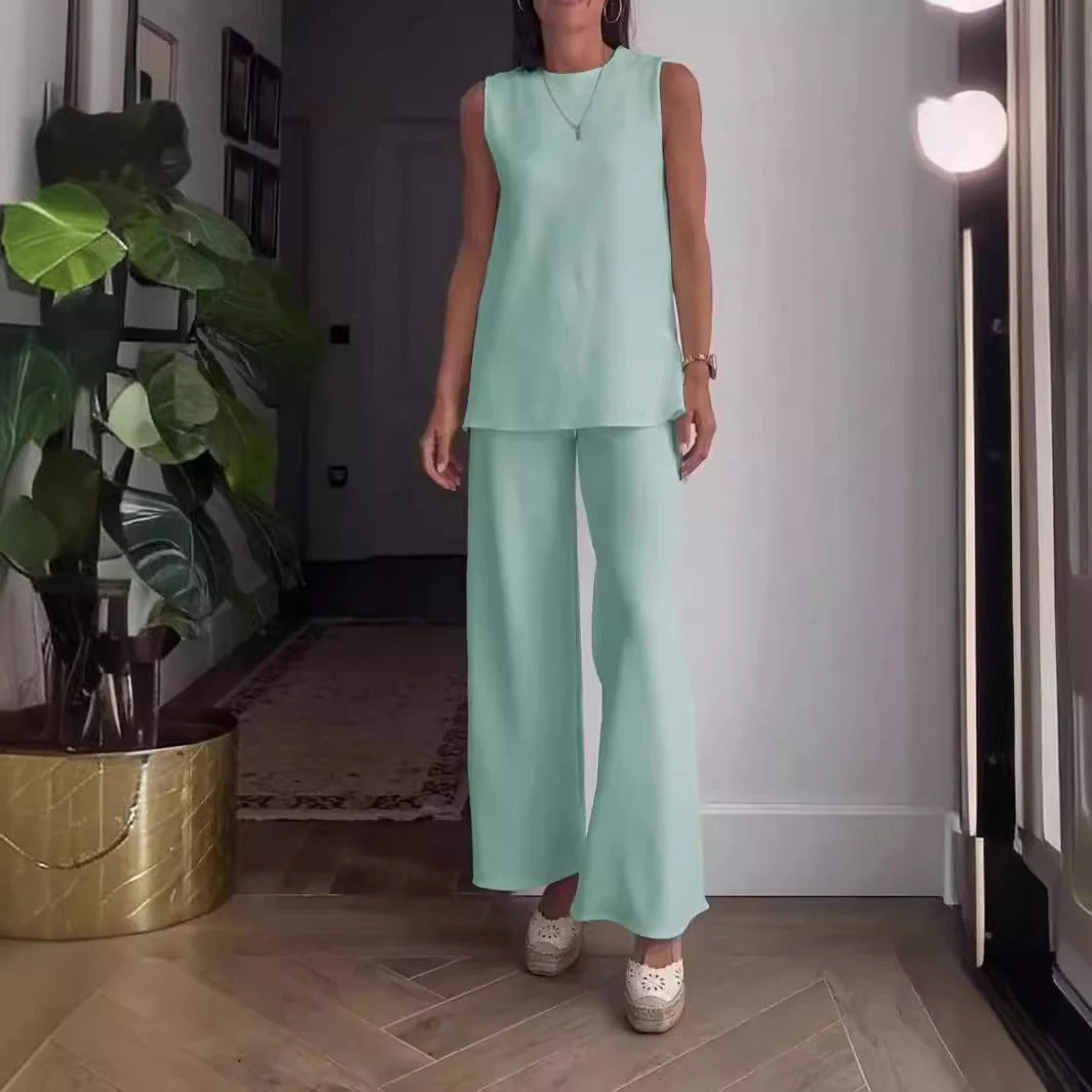 Ensemble Femme Blouse Sans Manches et Pantalon Palazzo – Coupe Ample – Coton Doux