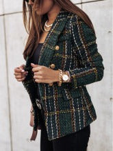 Blazer femme – Coupe cintrée – Double boutonnage – Tissu texturé imprimé – Épaules structurées