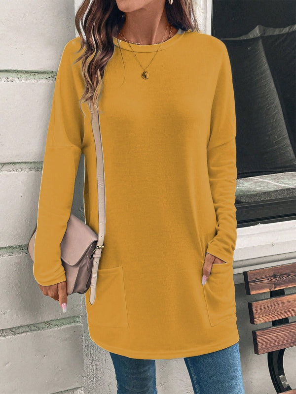 Tunique femme – Coton doux – Coupe ample – Manches longues – Poches avant
