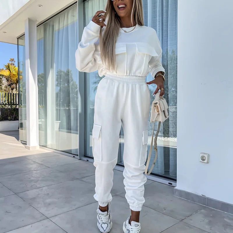 Ensemble Femme Deux Pièces – Coton Doux – Coupe Ample – Jogging Cargo et Haut Manches Longues