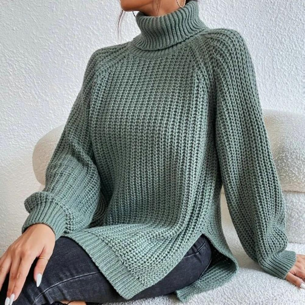 Femme Pull - Acrylique - Coupe Oversize - Col Roulé - Longueur Mi-Cuisse