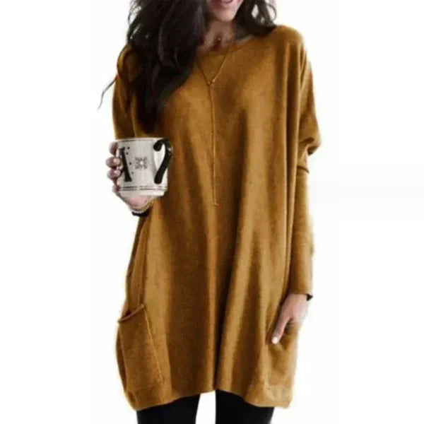 Tunique femme – Coupe oversize – Maille douce – Épaules tombantes – Poches latérales