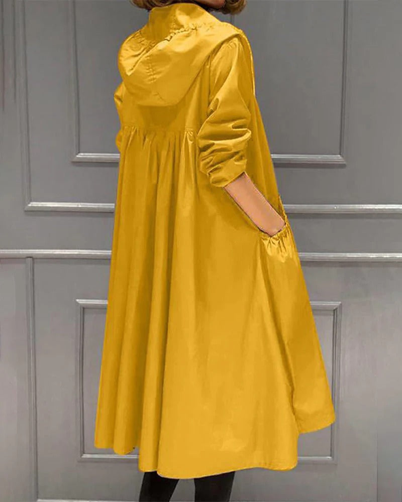 Trench femme – Imperméable à capuche – Coupe droite – Longueur genou – Style décontracté