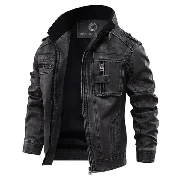 Veste en cuir homme – Coupe ajustée – Col montant – Fermeture zippée – Poche poitrine