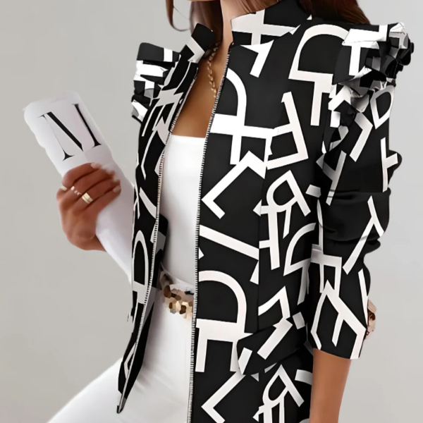 Veste femme – Coupe cintrée – Motif à carreaux – Volants épaules – Col montant