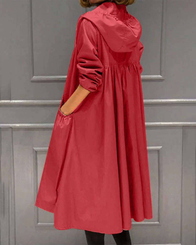 Trench femme – Imperméable à capuche – Coupe droite – Longueur genou – Style décontracté
