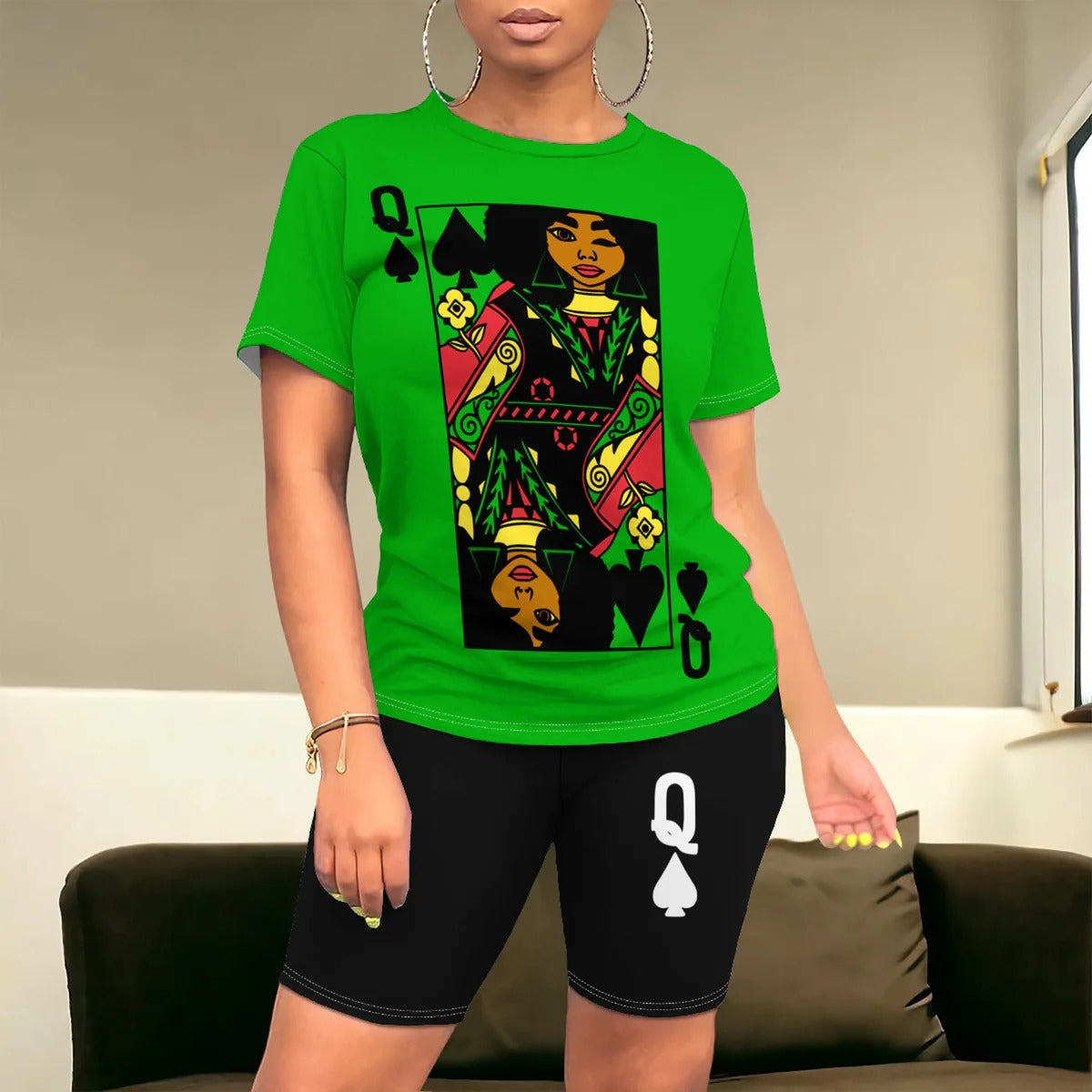 Ensemble Femme T-shirt et Short – Coupe Décontractée – Motif Graphique – Toucher Coton