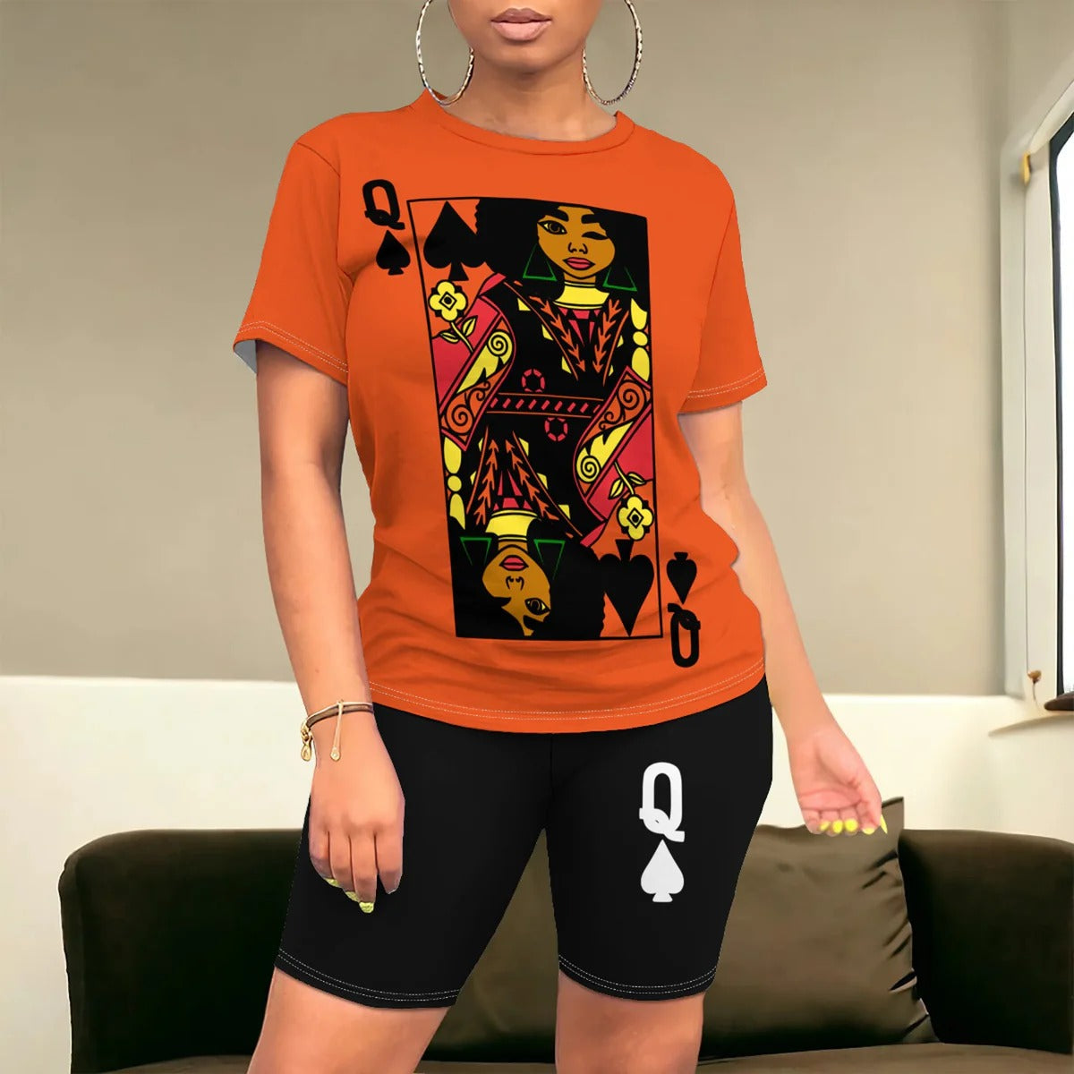 Ensemble Femme T-shirt et Short – Coupe Décontractée – Motif Graphique – Toucher Coton