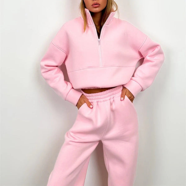 Ensemble de survêtement femme – Coupe décontractée – Col zippé – Coton doux