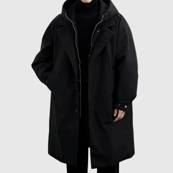 Imperméable homme – Coupe ample – Longue – Capuche – Fermeture zip et boutons