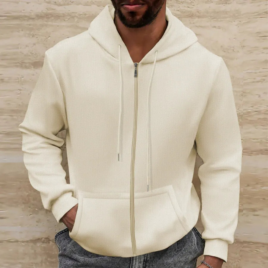 Veste à capuche homme – Coupe régulière – Matière gaufrée – Zip intégral – Style décontracté
