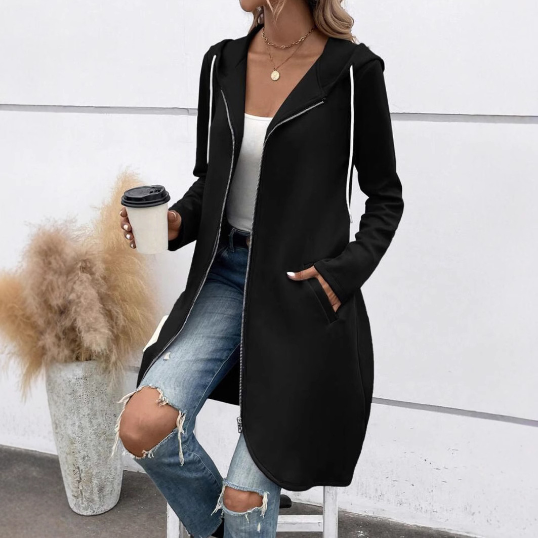 Sweat à Capuche Long Femme – Doublure Molleton – Coupe Décontractée – Zip Front
