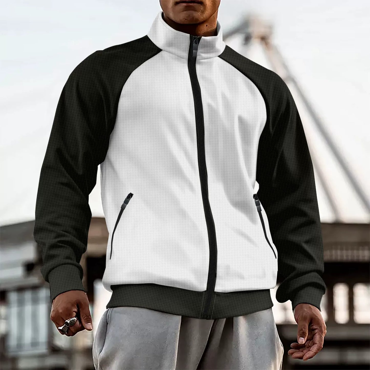 Veste homme – Coupe slim – Col montant – Manches raglan – Fermeture zippée