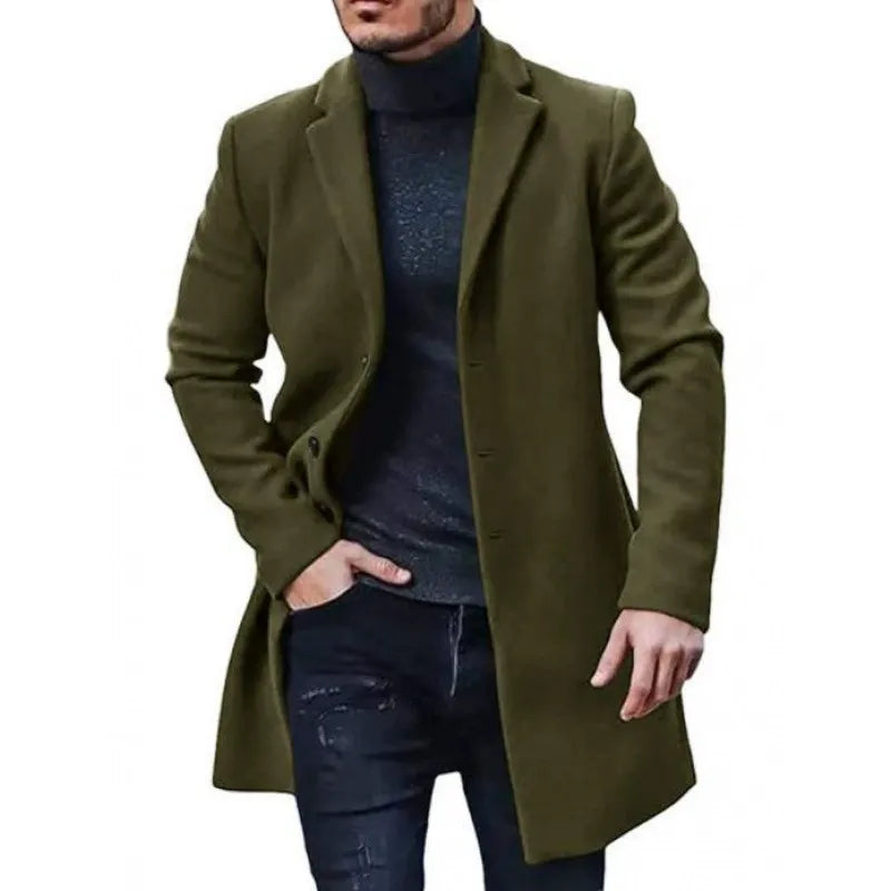 Manteau homme – Coupe ajustée – Laine mélangée – Longueur mi-cuisse – Revers cranté