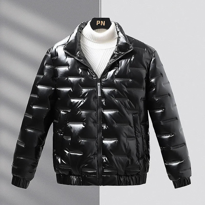Manteau homme – Coupe slim – Finition brillante matelassée – Col montant zippé