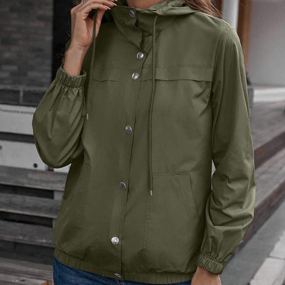 Veste imperméable femme – Coupe décontractée – Capuche – Coupe-vent zippée