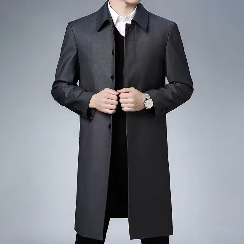 Manteau long homme – Coupe ajustée – Tissu effet laine – Revers crantés – Fermeture boutonnée