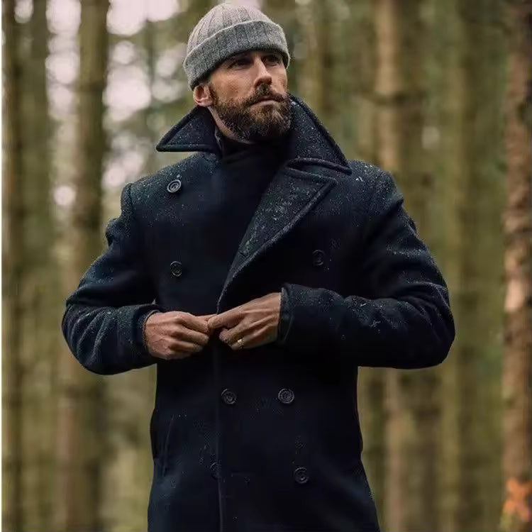Manteau caban homme – Coupe structurée – Laine – Double boutonnage – Longueur mi-cuisse