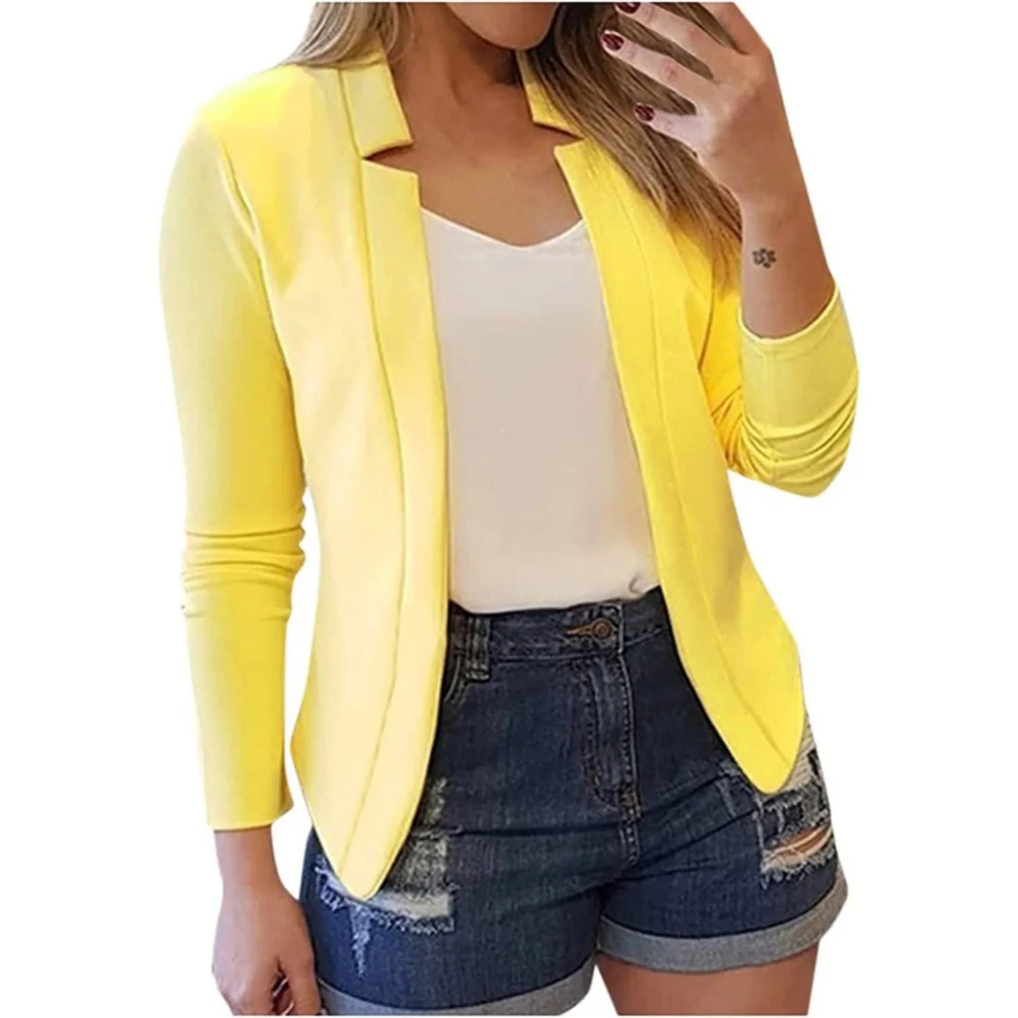 Blazer femme – Coupe slim – Tissu structuré – Manches longues – Design ouvert