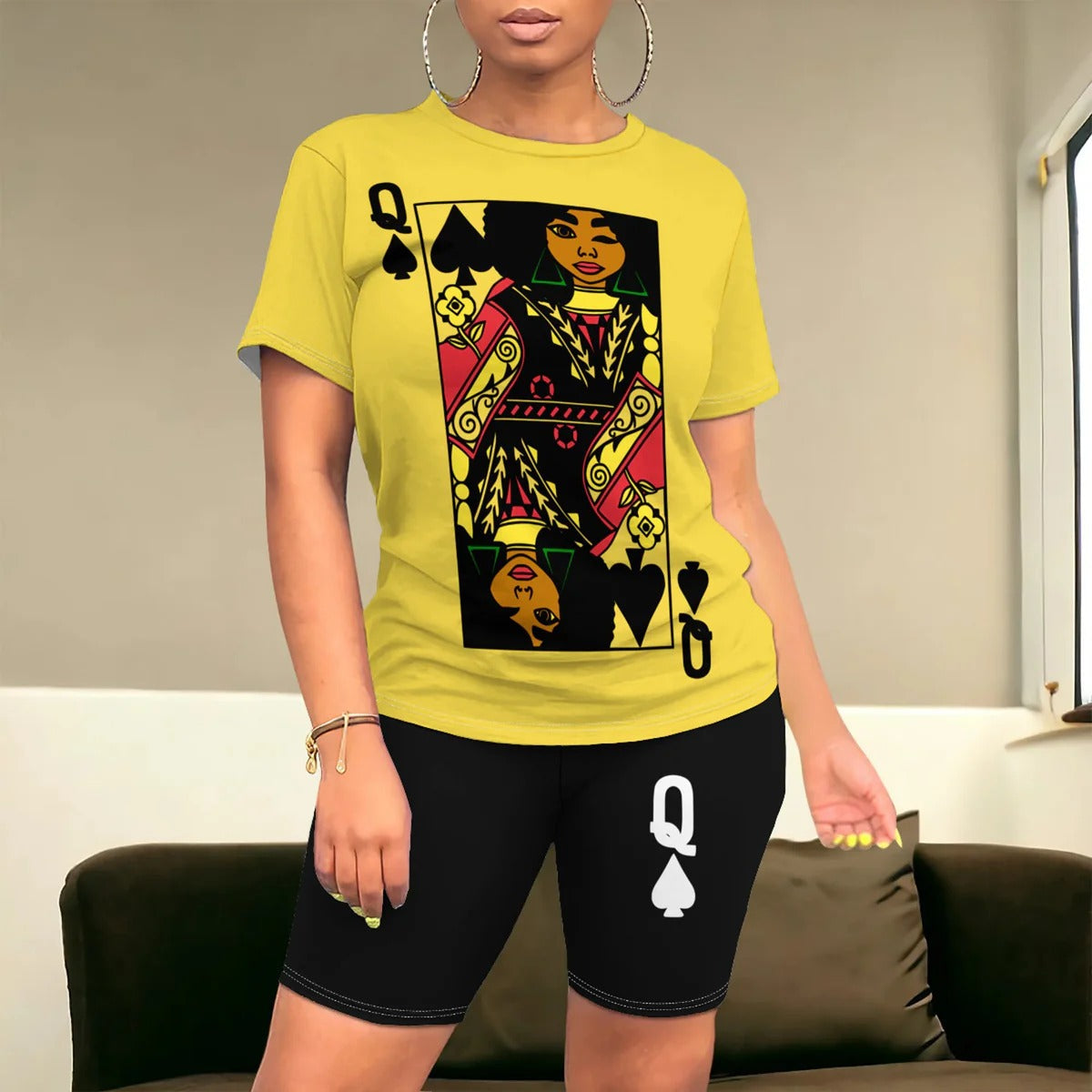 Ensemble Femme T-shirt et Short – Coupe Décontractée – Motif Graphique – Toucher Coton