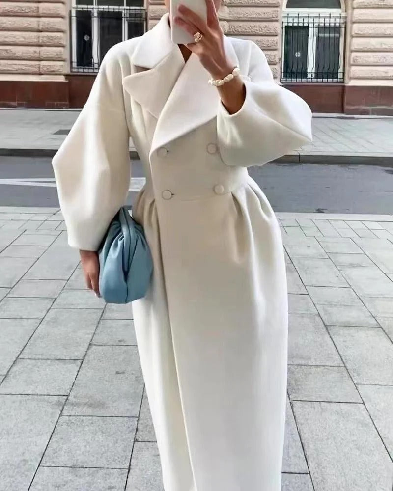 Manteau trench femme – Coupe évasée – Long – Laine – Double boutonnage avec ceinture