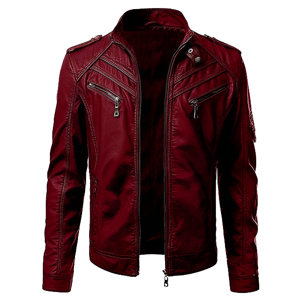 Blouson homme – Cuir lisse – Coupe ajustée – Col montant – Poches zippées
