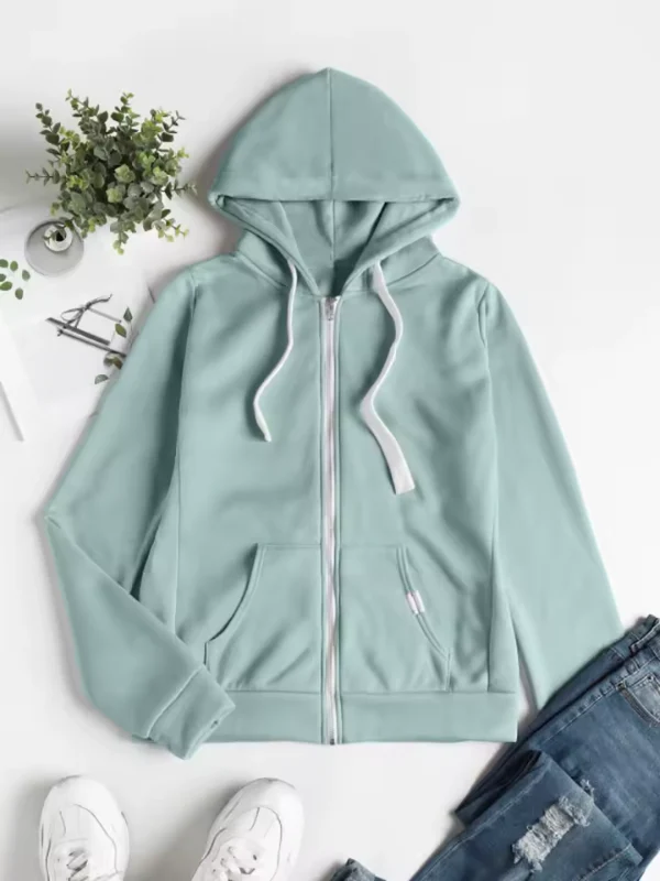Sweat à capuche zippé femme – Coupe regular – Coton – Capuche à cordon ajustable – Poches