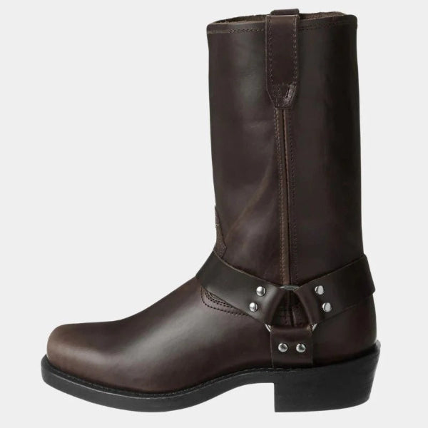 Bottes mi-mollet femme – Cuir lisse – Design harnais – Boucle métallique – Clous décoratifs