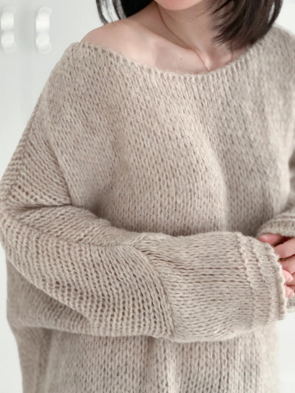 Pull femme – Coupe oversize – Maille épaisse – Épaules dénudées manches longues