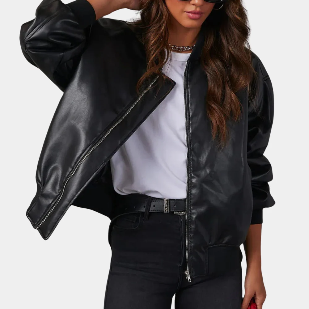 Veste femme décontractée – Coupe oversize – Tissu léger – Zip frontal – Finitions côtelées