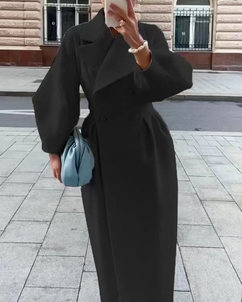 Manteau trench femme – Coupe évasée – Long – Laine – Double boutonnage avec ceinture