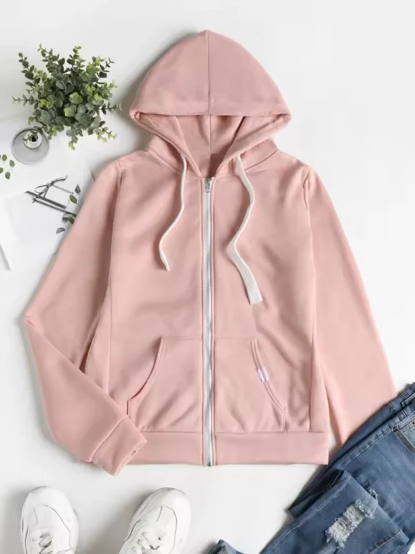 Sweat à capuche zippé femme – Coupe regular – Coton – Capuche à cordon ajustable – Poches