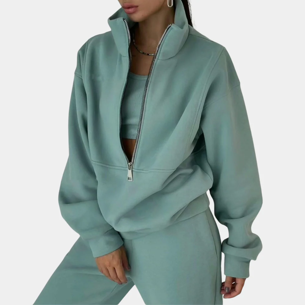 Ensemble de jogging femme – Coupe décontractée – Coton doux – Haut demi-zip – Pantalon long